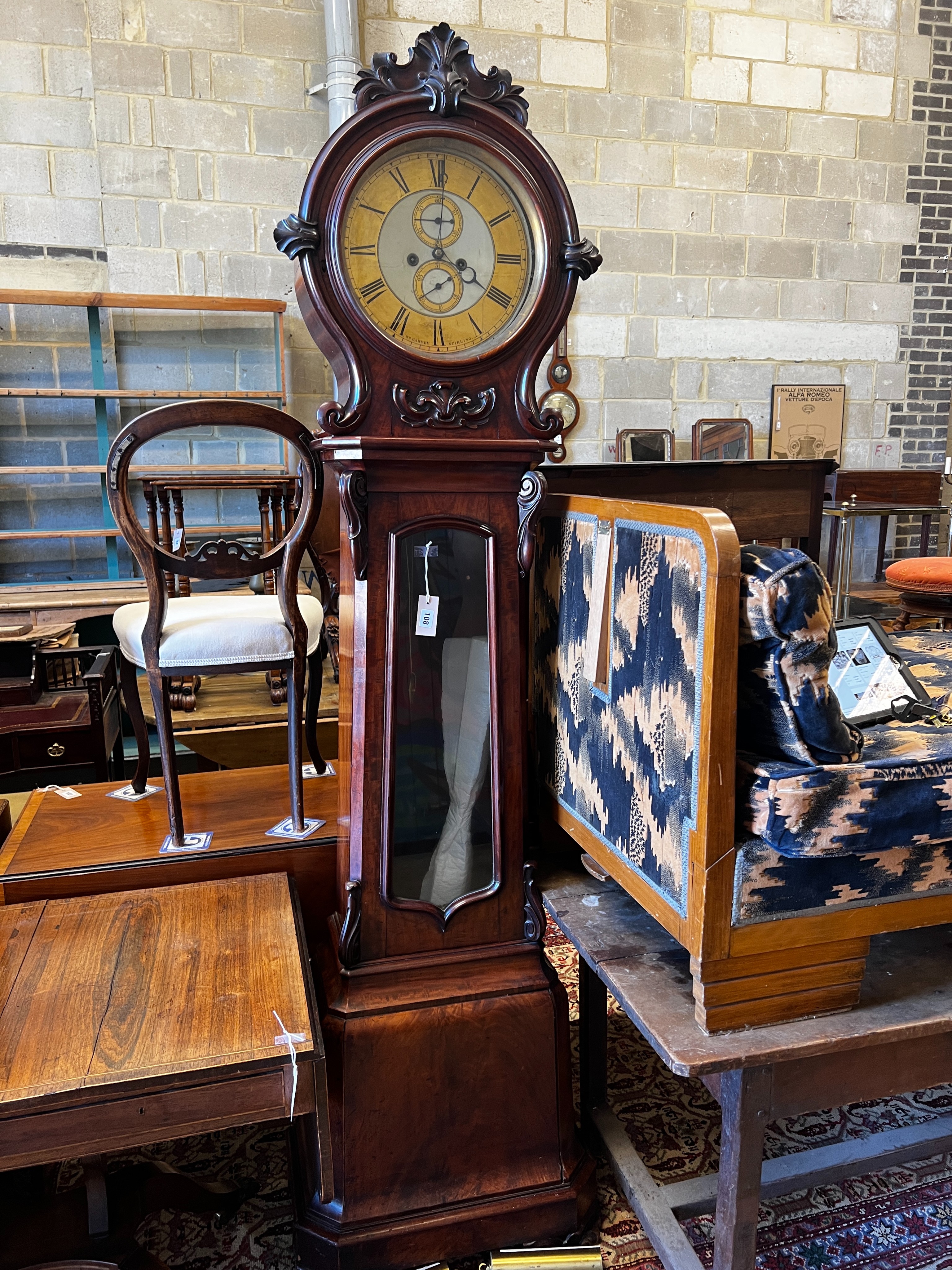 A Victorian mahogany 8 day longcase clock, the circular dial marked William Harvey, Stirling, height 218cm